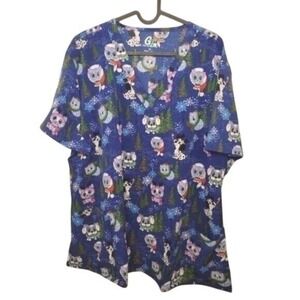 NWT GT Performance Christmas Scrub Top Women's L Cats Dogs Holiday V-Neck